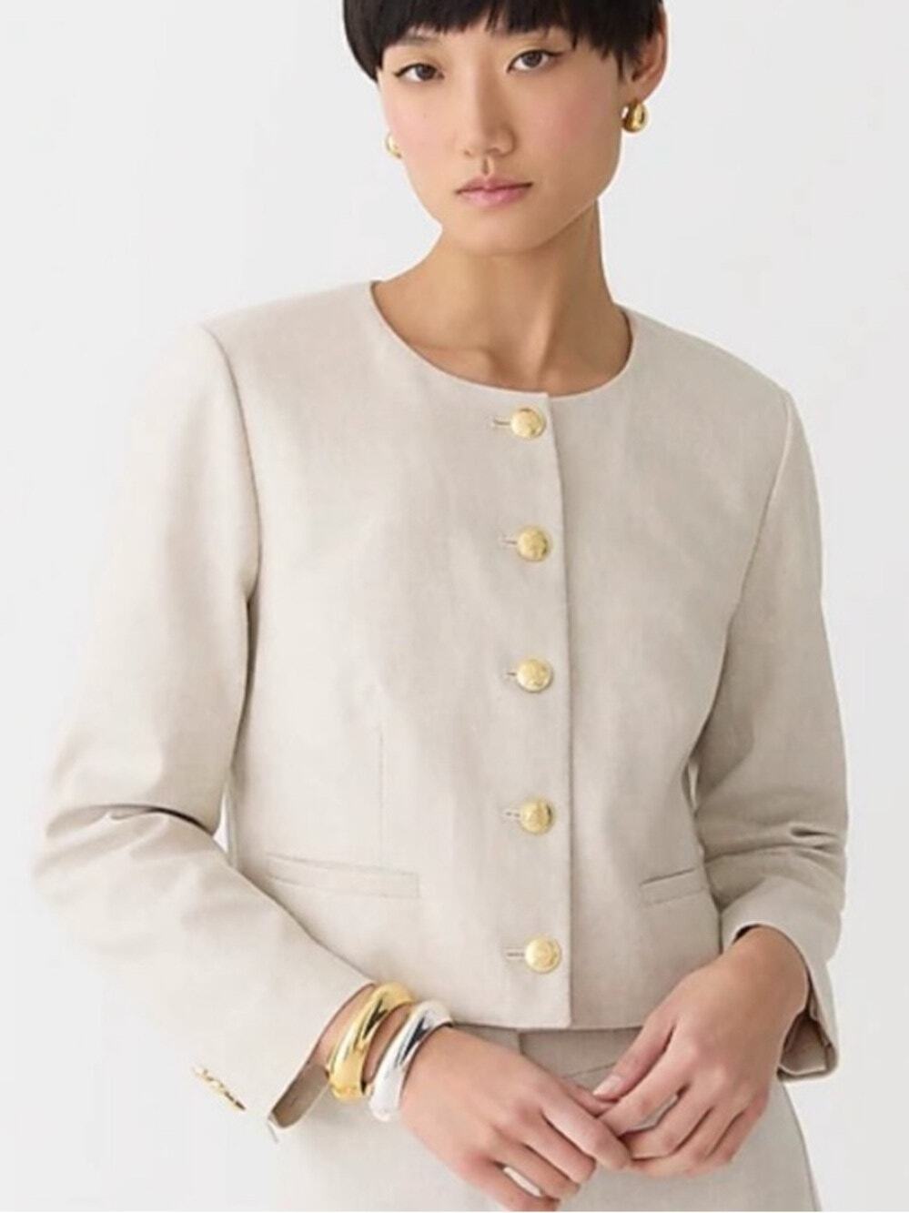 J. Crew Louisa Lady Jacket Flax Ivory Stretch Linen Blend Size 20